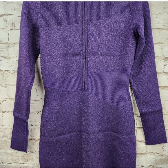 Retrofete Sonja Rib Knit Dress in Metallic Purple Size XL NWT Long Sleeve - Picture 8 of 13